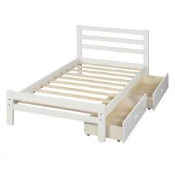 39.2 in. W White Twin Frame Platform Bed with Drawers by JASMODER