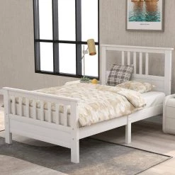 39.2 in. W White Twin Wood Platform Bed with Headboard and Footboard by JASMODER -JASMODER Sales Store white jasmoder platform beds wf192972aak 31 1000