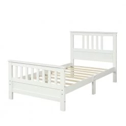 39.2 in. W White Twin Wood Platform Bed with Headboard and Footboard by JASMODER