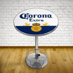 Corona Label Design Chrome Pub/Bar Table by Trademark -JASMODER Sales Store white trademark bar tables crn2000 lbl 31 1000