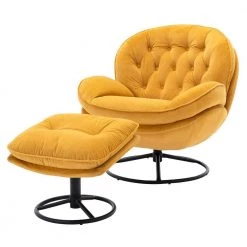 Yellow Velvet Swivel and Tufted Barrel Chair with Ottoman Set by JASMODER 15 Yellow Velvet Swivel and Tufted Barrel Chair with Ottoman Set by JASMODER -JASMODER Sales Store yellow jasmoder accent chairs w67632624 1f 1000
