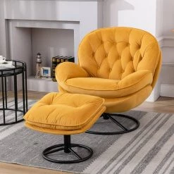 Yellow Velvet Swivel and Tufted Barrel Chair with Ottoman Set by JASMODER 19 Yellow Velvet Swivel and Tufted Barrel Chair with Ottoman Set by JASMODER -JASMODER Sales Store yellow jasmoder accent chairs w67632624 31 1000