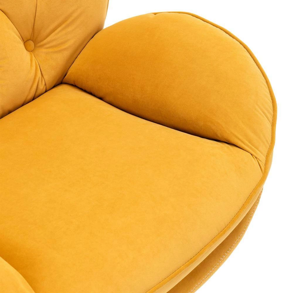 Yellow Velvet Swivel and Tufted Barrel Chair with Ottoman Set by JASMODER 8 Yellow Velvet Swivel and Tufted Barrel Chair with Ottoman Set by JASMODER - Image 6