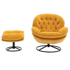Yellow Velvet Swivel and Tufted Barrel Chair with Ottoman Set by JASMODER