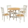 Farmhouse Wooden Round Dining Table Set, Drop Leaf Kitchen Table Set with 2-Tier Storage Shelves and 4-Cross Back Chairs by JASMODER -JASMODER Sales Store yellow jasmoder dining room sets sh000207aal 64 1000
