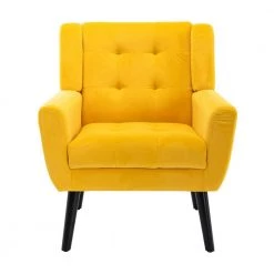29.5 in. W 2 Seat Square Arm Velvet Straight Sofa in Yellow by JASMODER -JASMODER Sales Store yellow jasmoder sofas couches w67634086 1f 1000